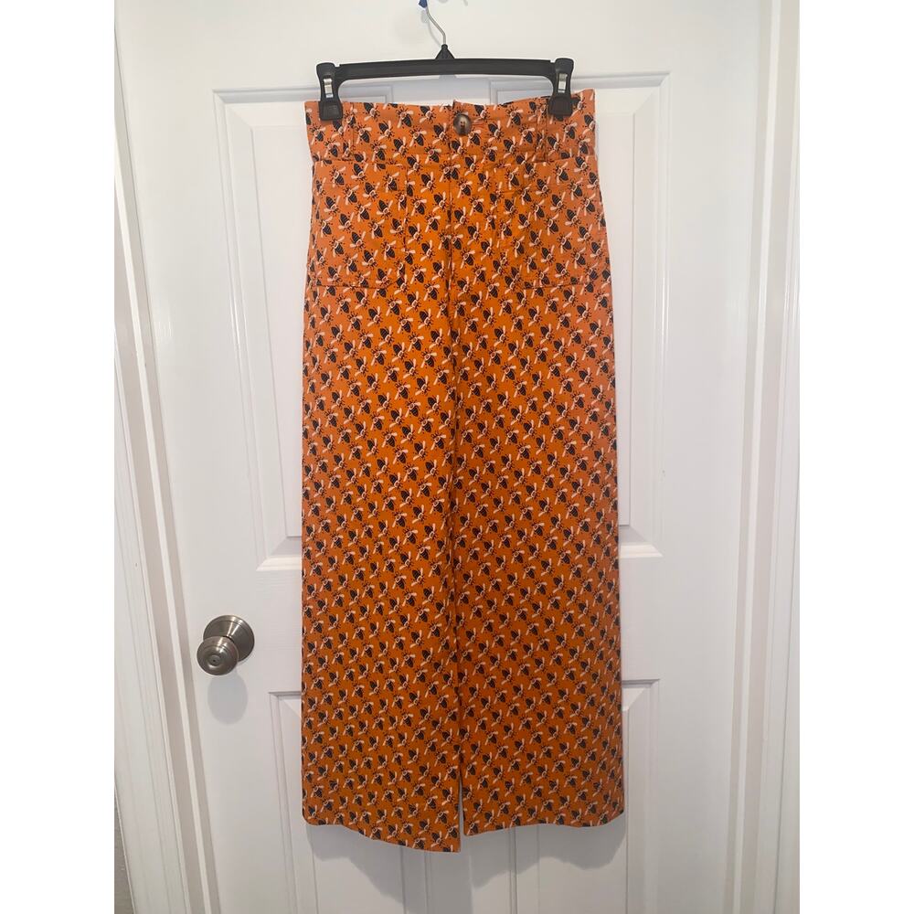 Maeve Anthropologie Colette Pants Sarah Gordon Bee Print Orange Wide Leg Size 0 - Picture 2 of 5